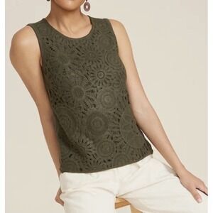 Maurices Crochet Front Tank Top Womens Size M Olive Green Boho Peasant Hippie